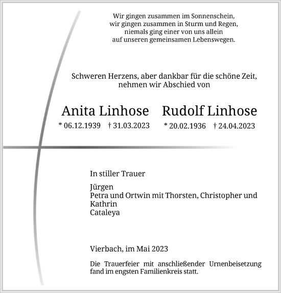 Traueranzeige von Anita und Rudolf  von WRS