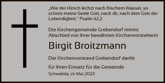 Traueranzeige von Birgit Broitzmann von WRS