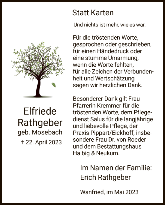 Traueranzeige von Elfriede Rathgeber von WRS