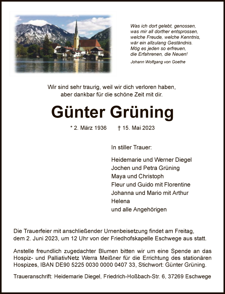  Traueranzeige für Günter Grüning vom 27.05.2023 aus WRS
