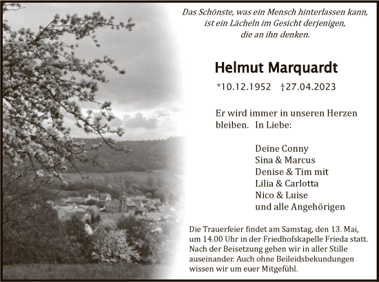 Traueranzeige von Helmut Marquardt von WRS