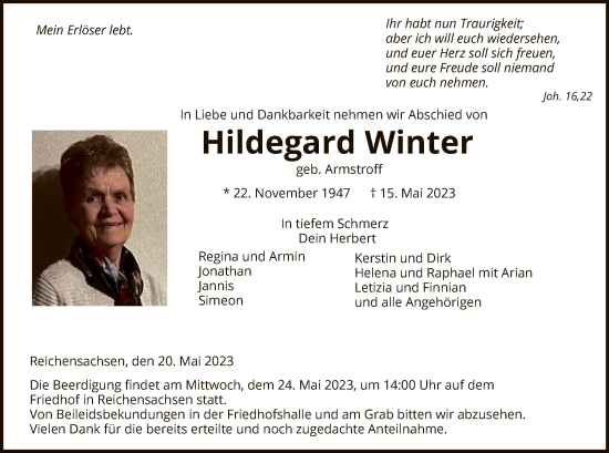 Traueranzeige von Hildegard Winter von WRS