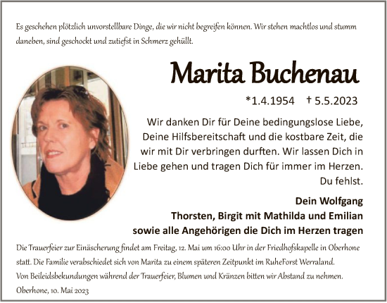 Traueranzeige von Marita Buchenau von WRS