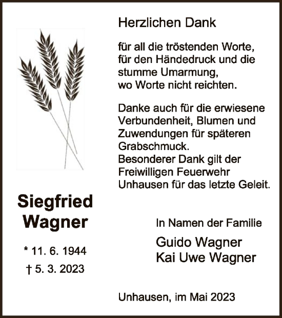 Traueranzeige von Siegfried Wagner von WRS