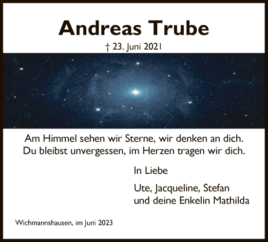 Traueranzeige von Andreas Trube von WRS