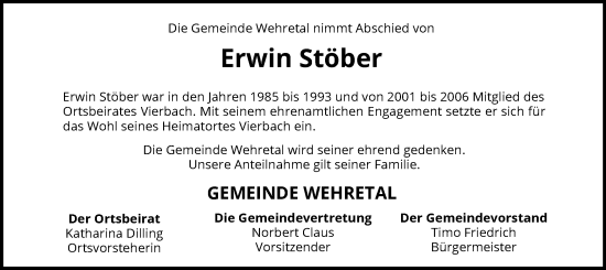 Traueranzeige von Erwin Stöber von WRS