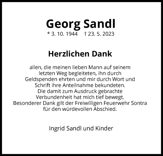 Traueranzeige von Georg Sandl von WRS