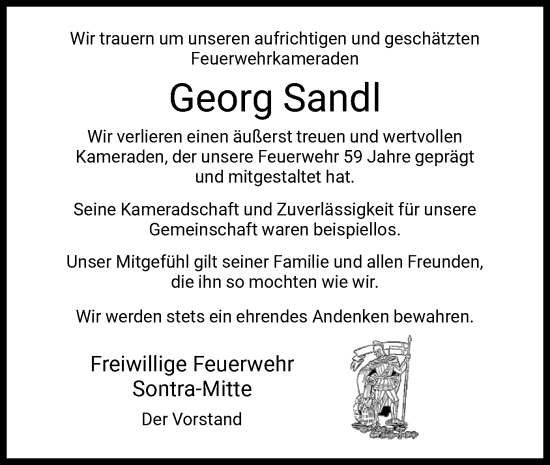 Traueranzeige von Georg Sandl von WRS