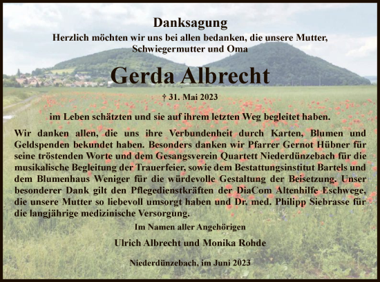 Traueranzeige von Gerda Albrecht von WRS