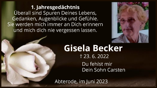 Traueranzeige von Gisela Becker von WRS