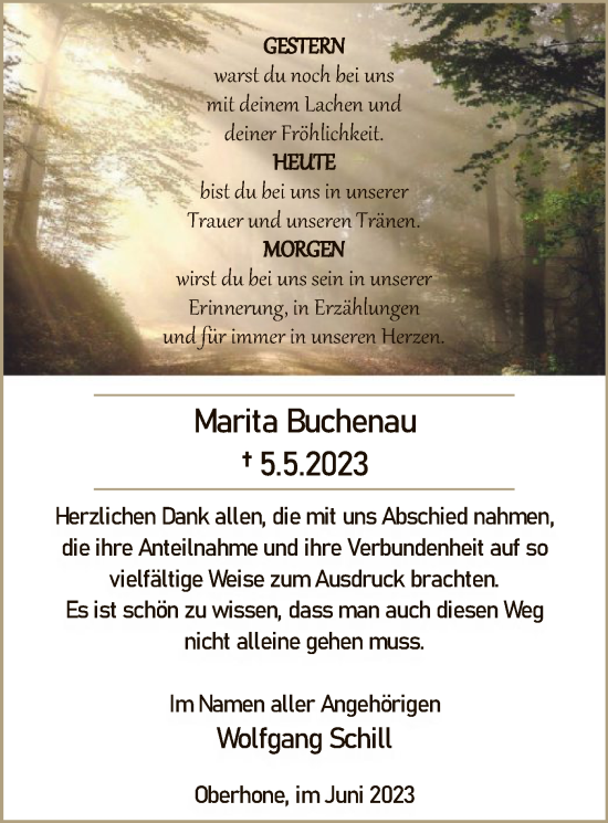 Traueranzeige von Marita Buchenau von WRS