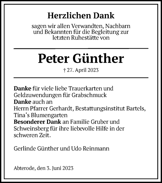 Traueranzeige von Peter Günther von WRS