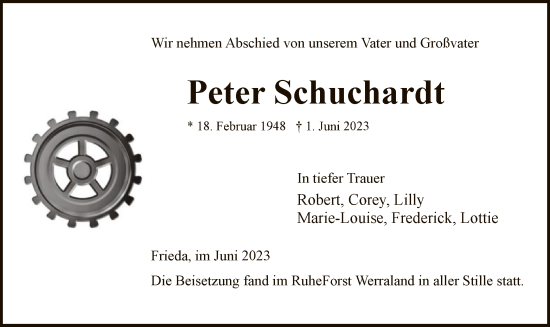 Traueranzeige von Peter Schuchardt von WRS