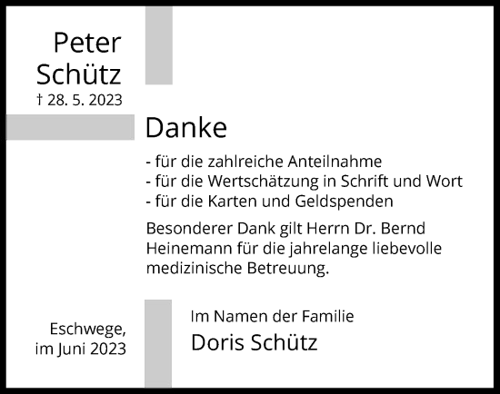 Traueranzeige von Peter Schütz von WRS