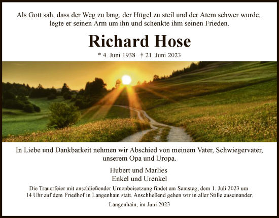 Traueranzeige von Richard Hose von WRS