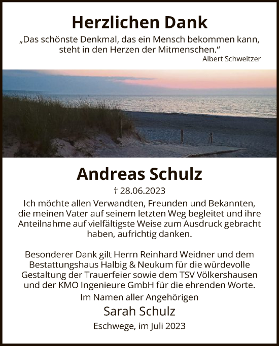 Traueranzeige von Andreas Schulz von WRS