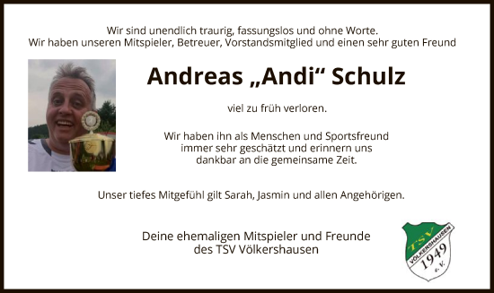 Traueranzeige von Andreas Schulz von WRS