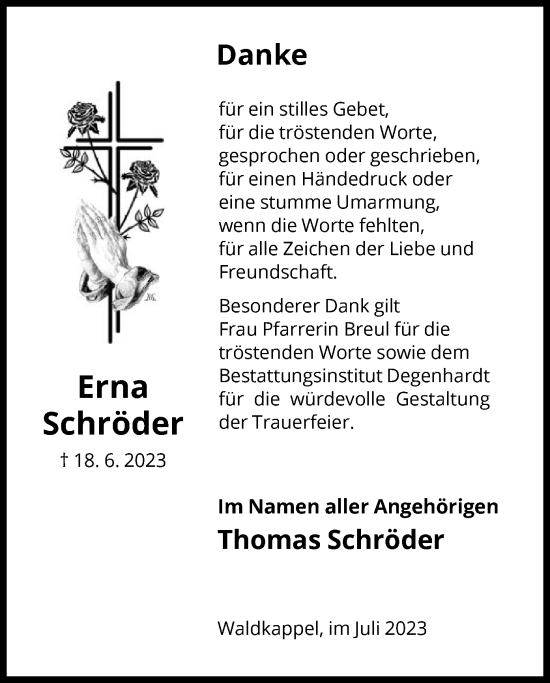 Traueranzeige von Erna Schröder von WRS