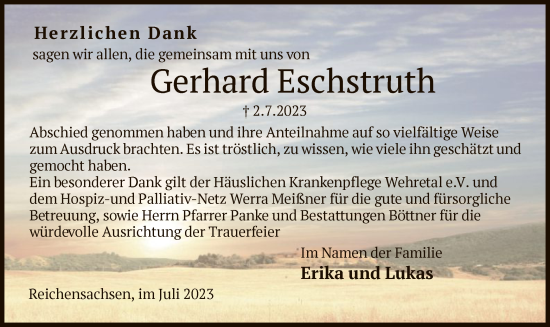 Traueranzeige von Gerhard Eschstruth von WRS