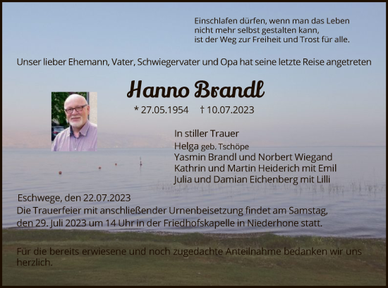 Traueranzeige von Hanno  Brandl von WRS