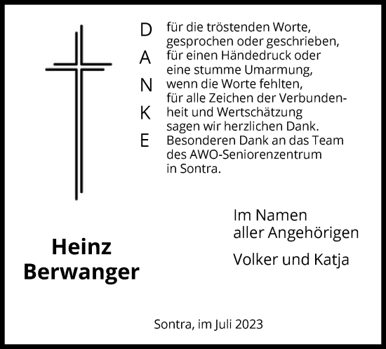 Traueranzeige von Heinz Berwanger von WRS