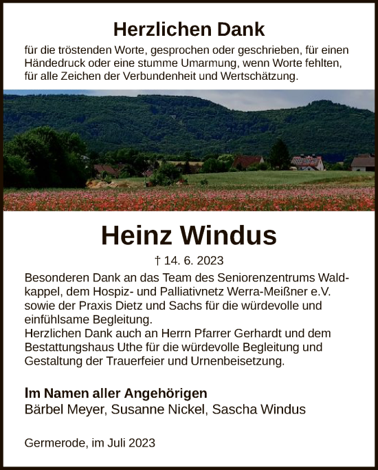 Traueranzeige von Heinz Windus von WRS