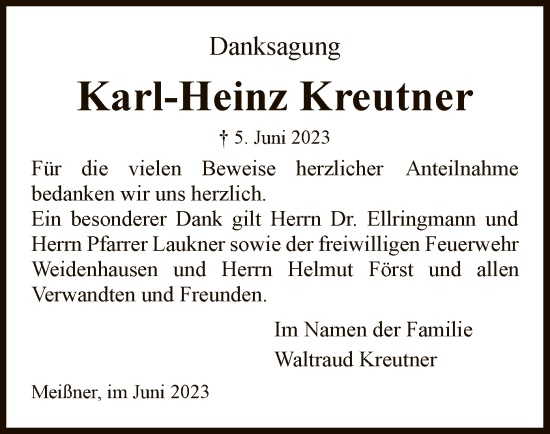 Traueranzeige von Karl-Heinz Kreutner von WRS