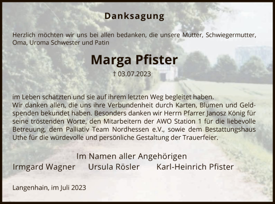 Traueranzeige von Marga Pfister von WRS