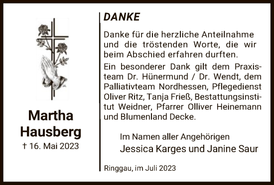 Traueranzeige von Martha Hausberg von WRS