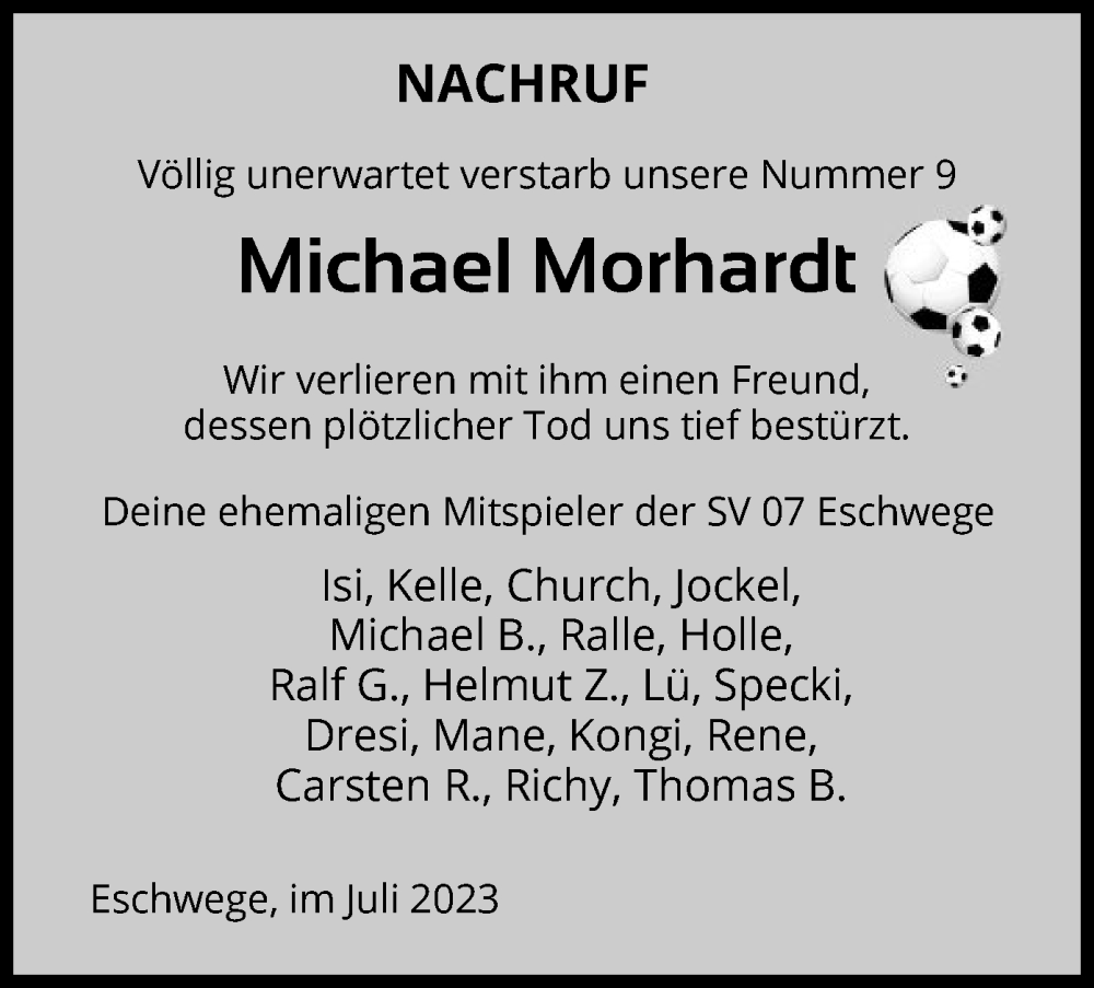  Traueranzeige für Michael Morhardt vom 08.07.2023 aus WRS