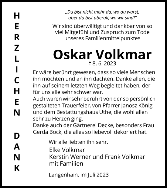 Traueranzeige von Oskar Volkmar von WRS