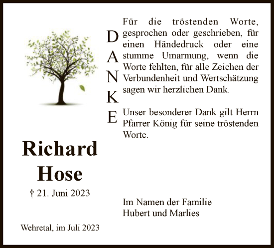 Traueranzeige von Richard Hose von WRS