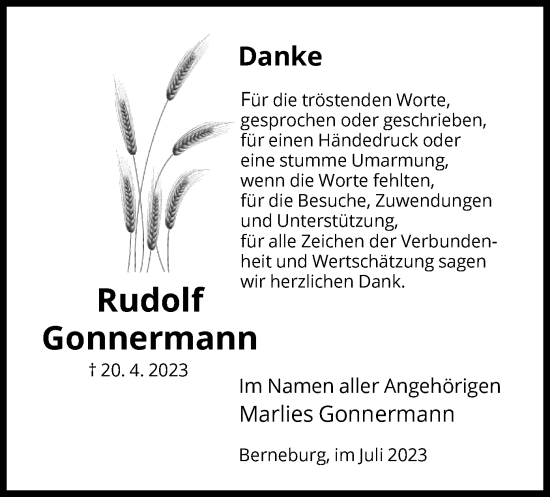 Traueranzeige von Rudolf Gonnermann von WRS