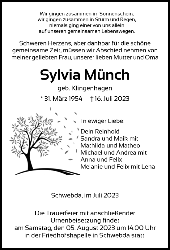 Traueranzeige von Sylvia Münch von WRS