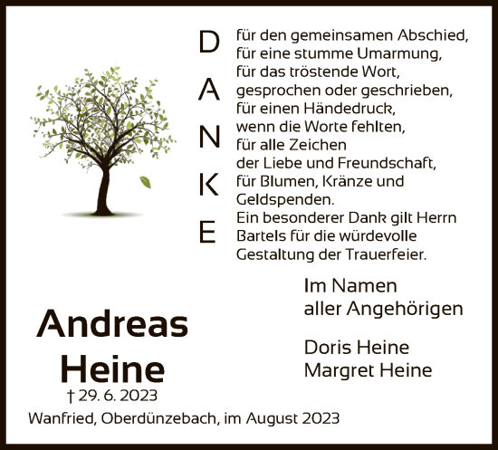 Traueranzeige von Andreas Heine von WRS