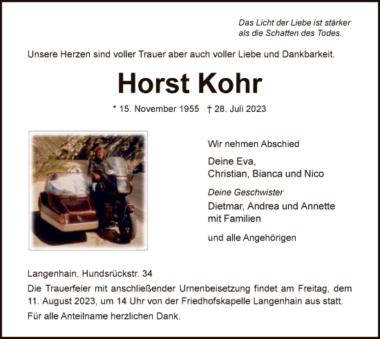 Traueranzeige von Horst Kohr von WRS