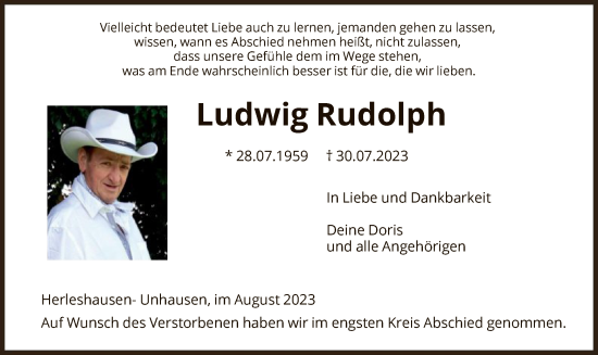 Traueranzeige von Ludwig Rudolph von WRS