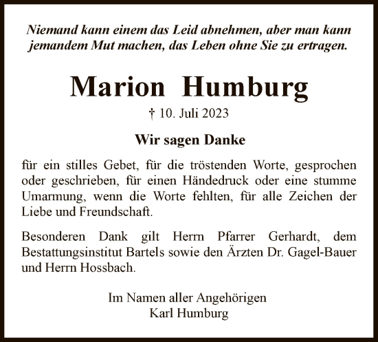 Traueranzeige von Marion Humburg von WRS