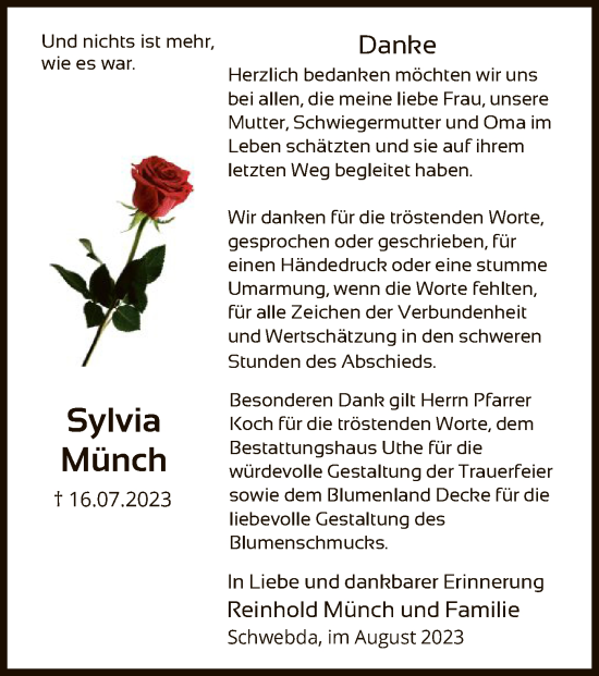 Traueranzeige von Sylvia Münch von WRS