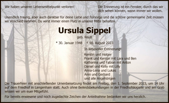 Traueranzeige von Ursula Sippel von WRS