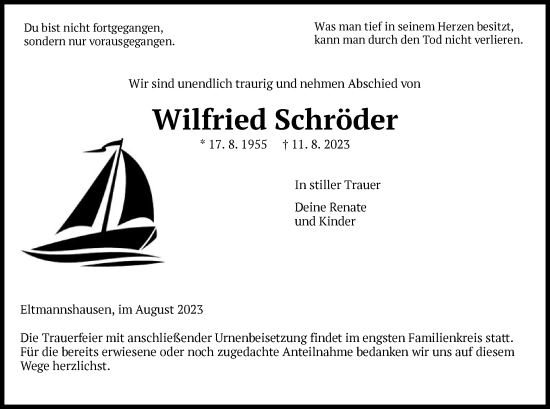 Traueranzeige von Wilfried Schröder von WRS