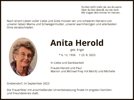 Traueranzeige von Anita Herold von WRS