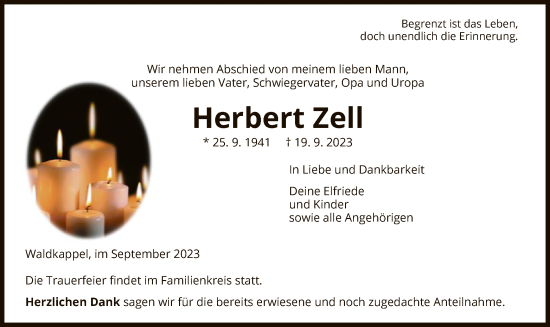 Traueranzeige von Herbert Zell von WRS