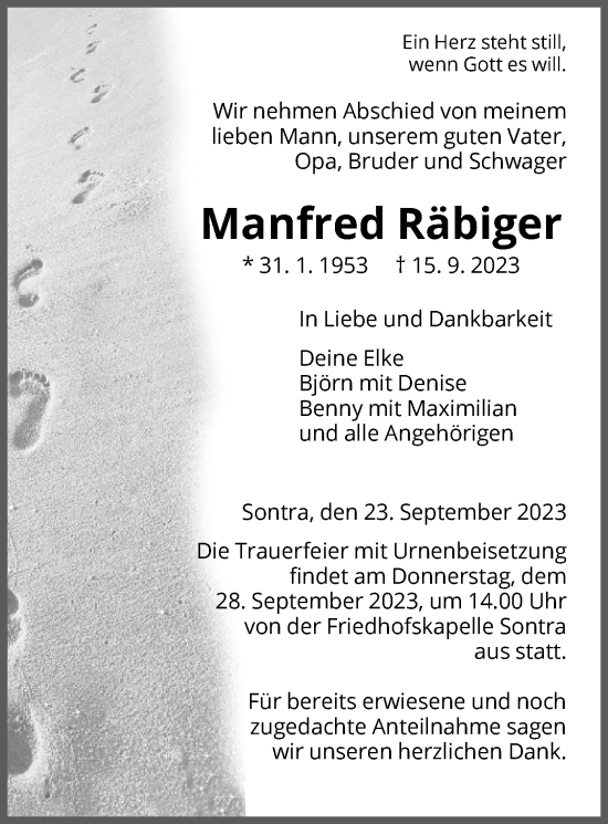 Traueranzeige von Manfred Räbiger von WRS
