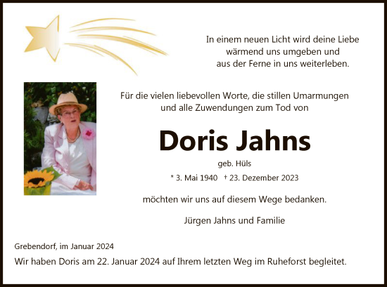 Traueranzeige von Doris Jahns von WRS