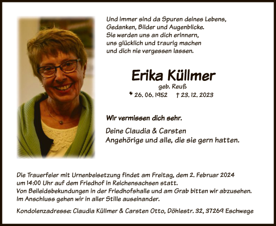 Traueranzeige von Erika Küllmer von WRS