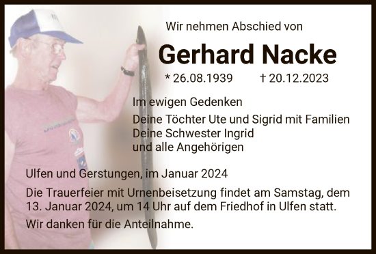 Traueranzeige von Gerhard Nacke von WRS