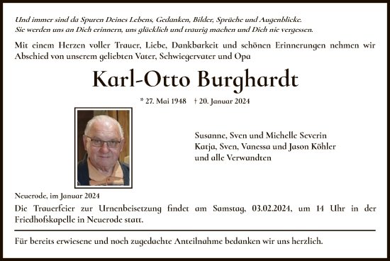 Traueranzeige von Karl-Otto Burghardt von WRS