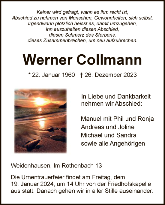 Traueranzeige von Werner Collmann von WRS