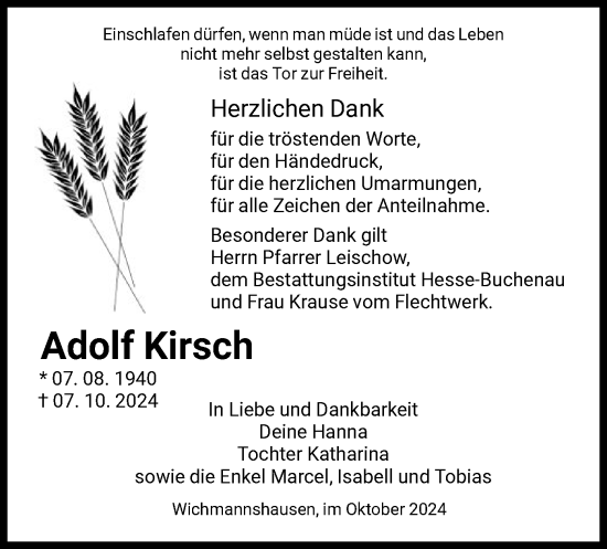 Traueranzeige von Adolf Kirsch von WRS